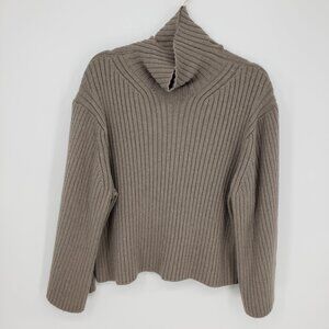 H&M Relaxed Fit Chunky Ribbed Turtleneck Sweater S Womens Oversized Taupe Tan